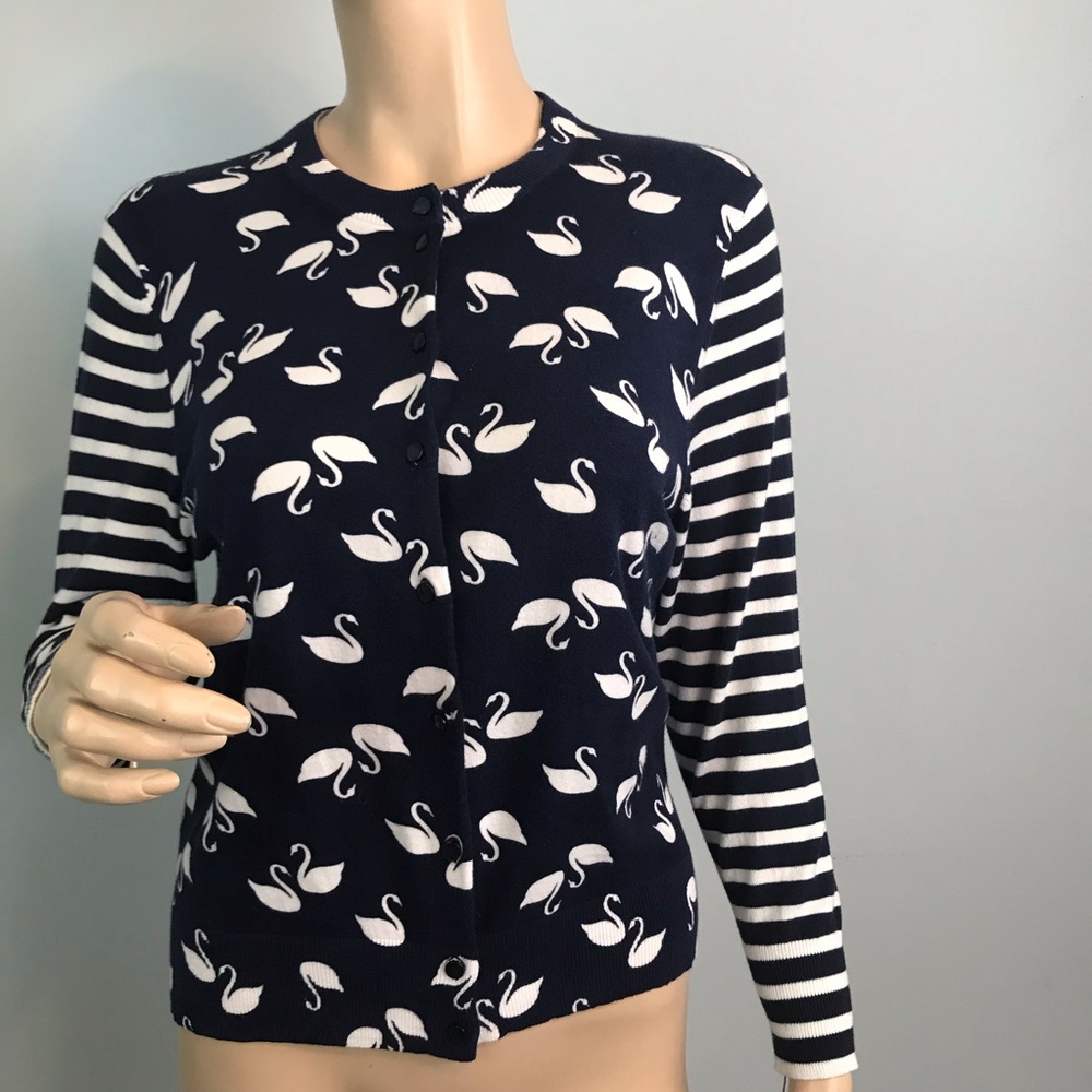 💜Crown&Ivy navy blue n cream bottom up sweaterL